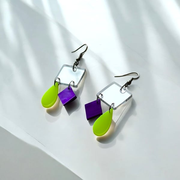 Statement Neon Purple Mirage Drop Earrings - Mini 