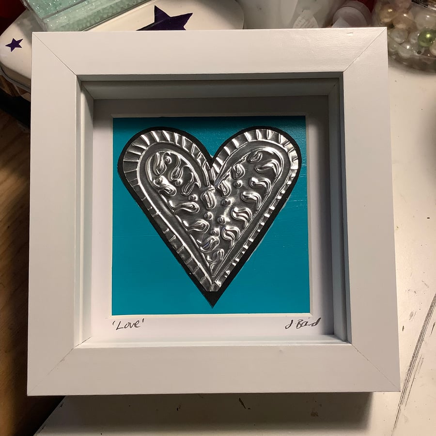 Embossed metal heart picture. Handmade. Original. Valentine’s Day. Love.