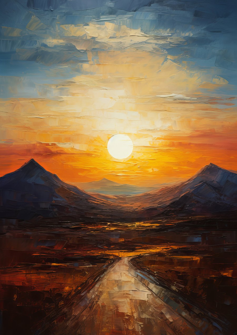 Sunset Mountain Landscape Print - Vibrant 5x7 Scenic Art Decor