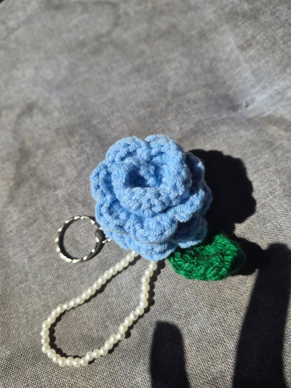 Handmade Crochet Flower Keychain – Blue Bloom Bag Charm