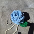 Handmade Crochet Flower Keychain – Blue Bloom Bag Charm