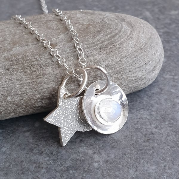 Moon and stars pendant, Moonstone jewellery