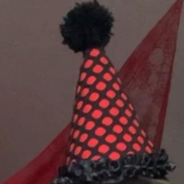 Handmade Black and Red Clown Hat 