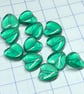 12 green glass heart beads