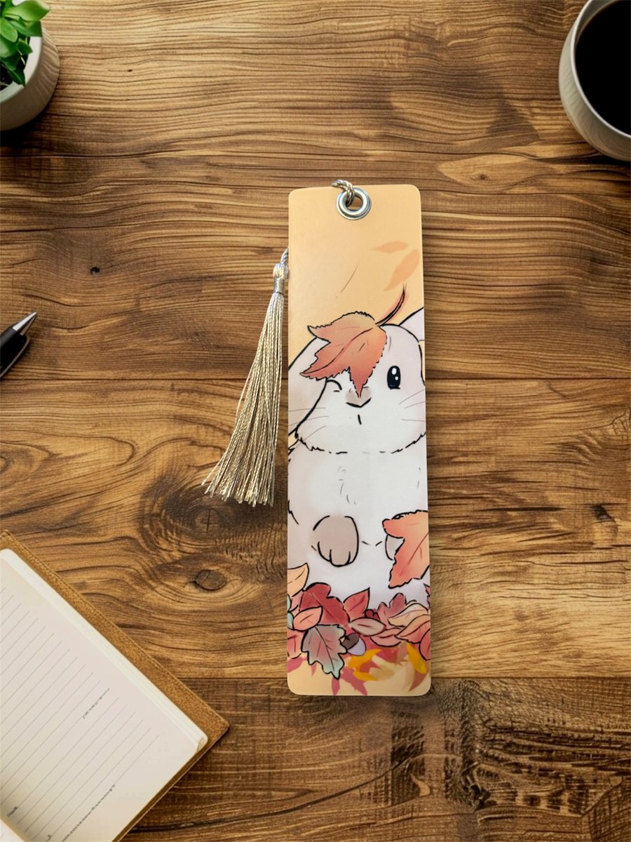 Autumn leaves bunny bookmark