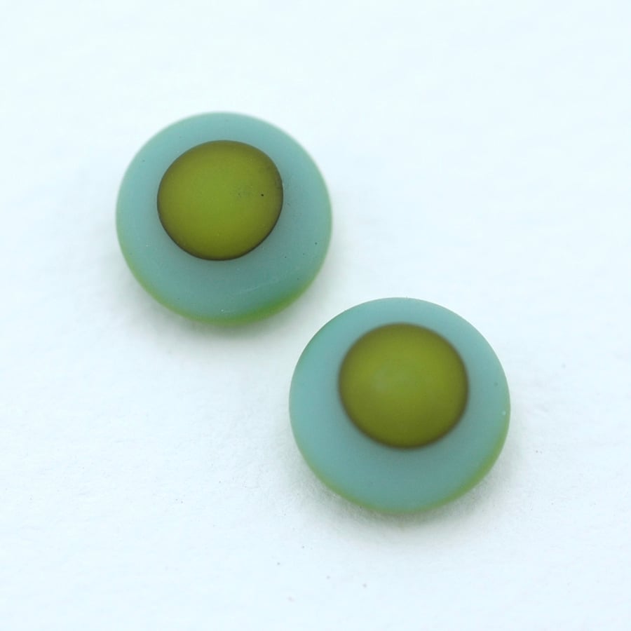 Blue Yellow Matt Glass Stud Earrings