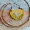 Forget me not necklace pendant rustic porcelain clay yellow blue