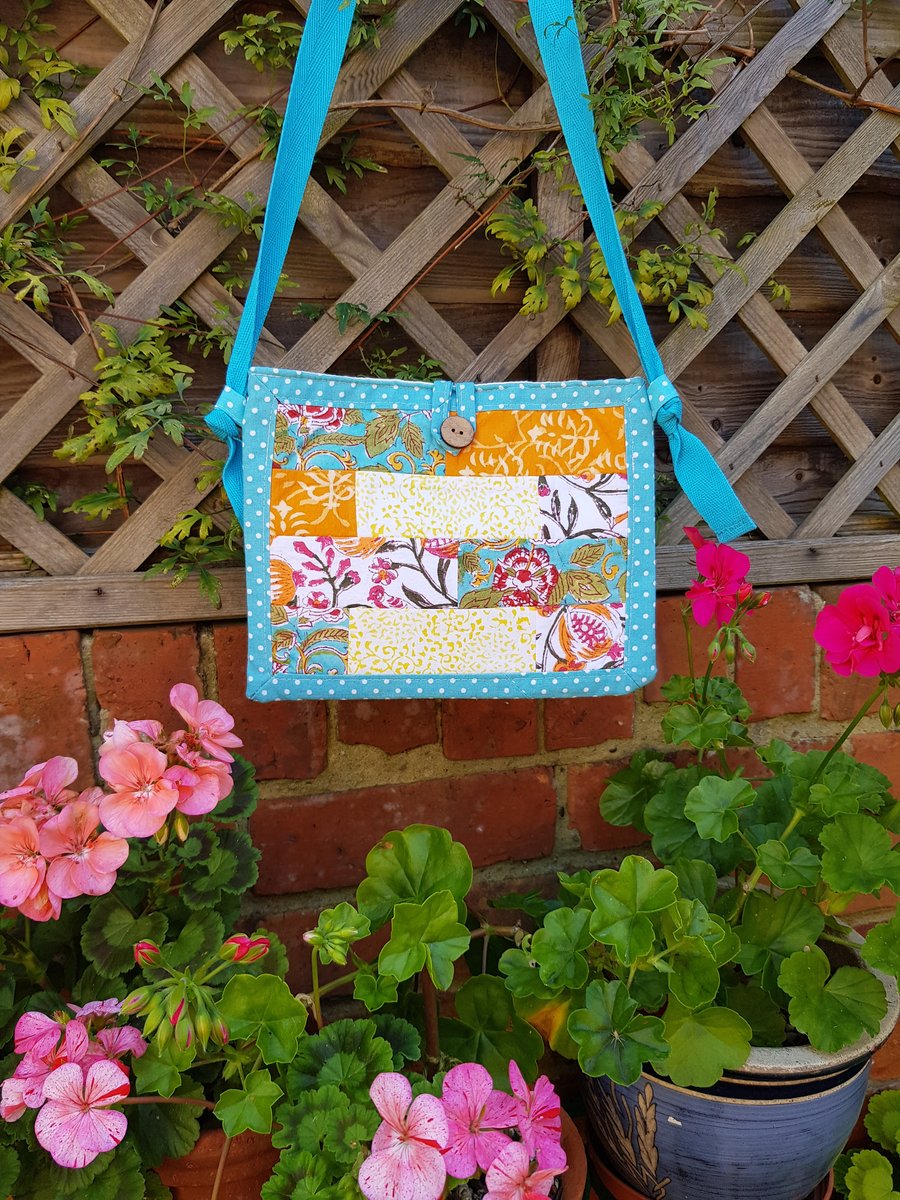 Fabric Crossbody Bag with patchwork panel 