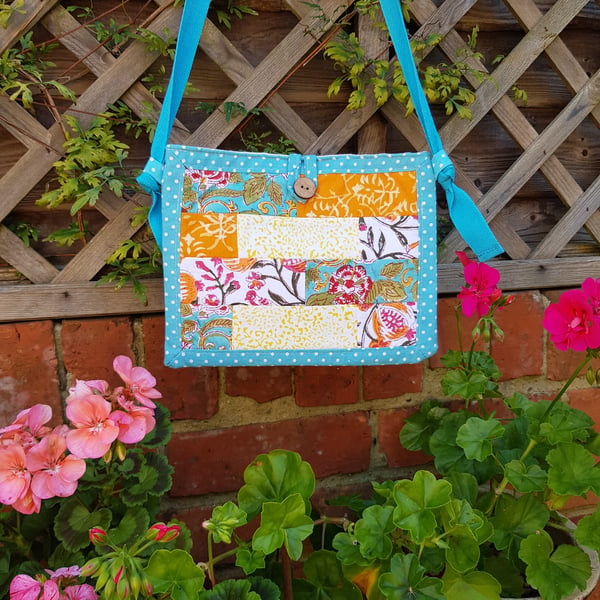 Fabric Crossbody Bag with patchwork panel 