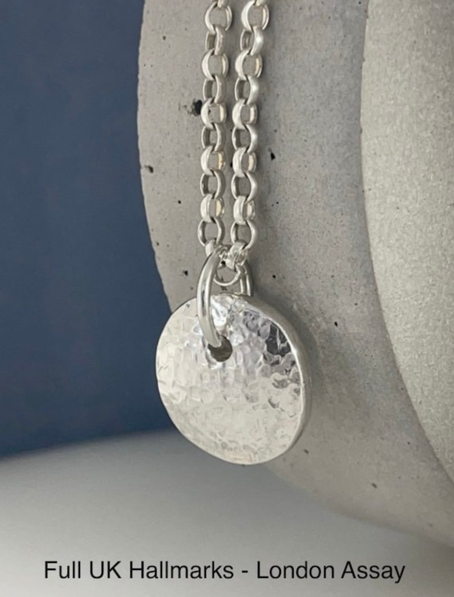 Chunky Sterling Silver Hand forged Pebble Pendant Necklace 16-26 Inches 