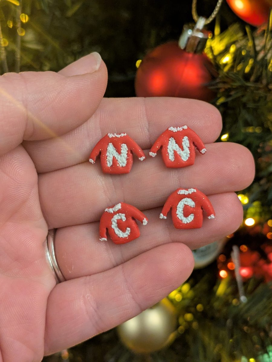 Personalised Christmas Jumper Polymer Clay Earrings with Initials – Customisable