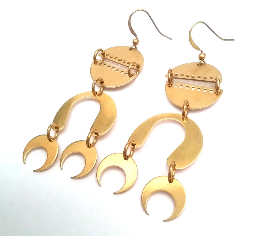 Raw Brass Geometric Boho Earrings, ,