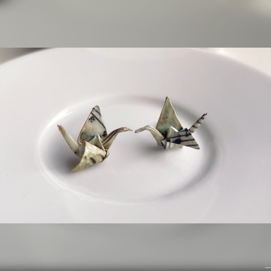 Origami Crane Earrings, Paper Crane Earrings, Tiny Stud Earrings, Paper Bird