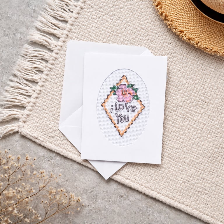 I Love You Anniversary Card, Hand Embroidered Greeting Card for Wife, Girlfriend