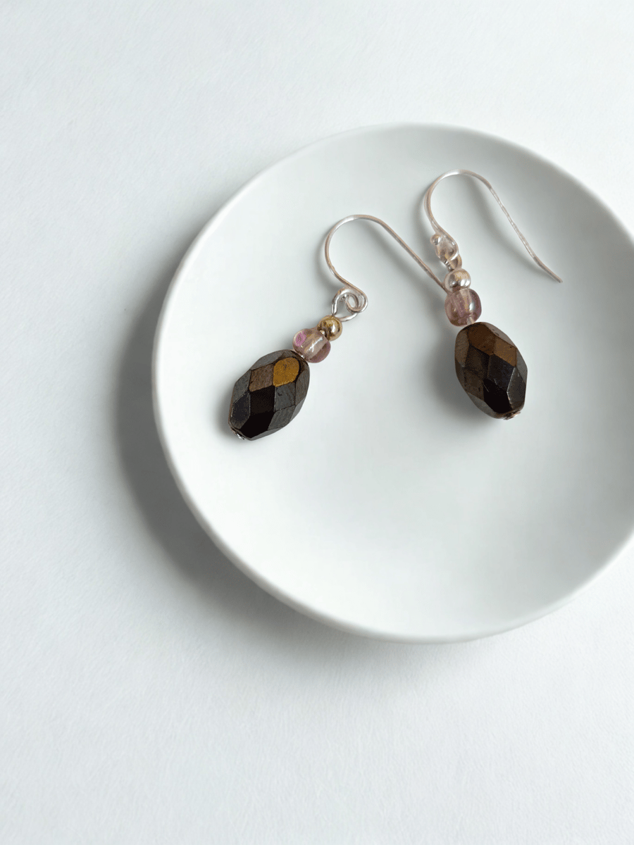 Brown Crystal Drop Earrings 