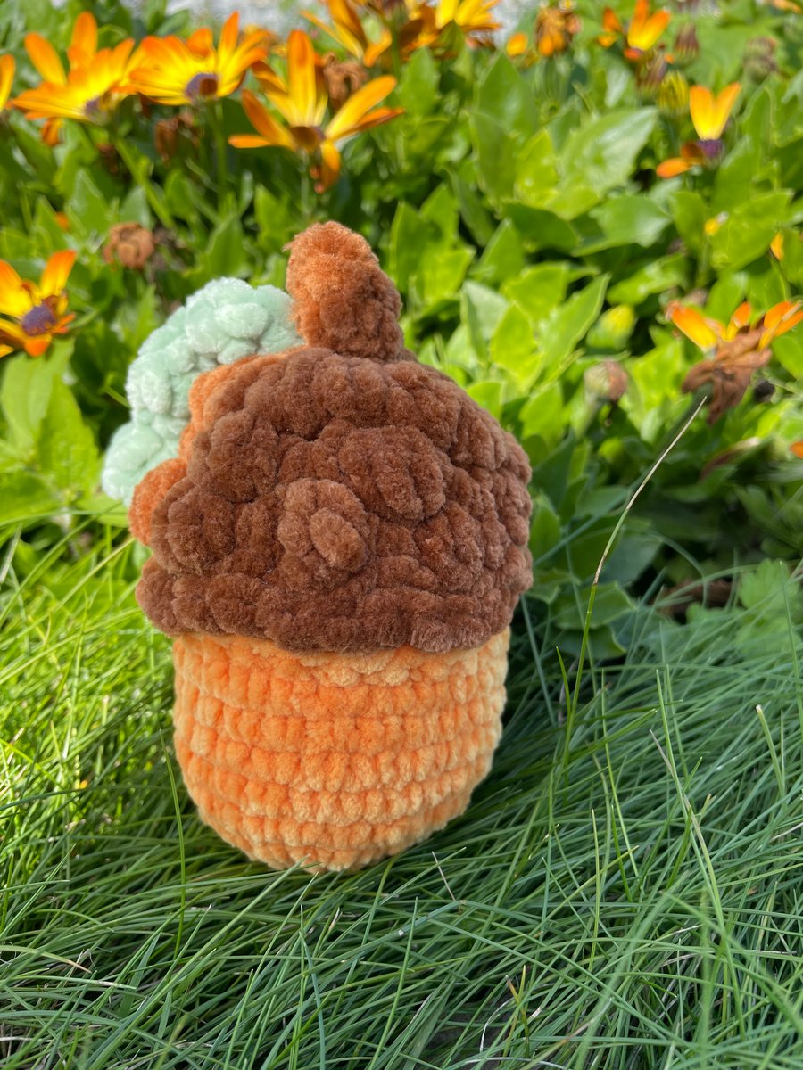 Brown & Orange Plushie Acorn: Soft Chenille Yarn