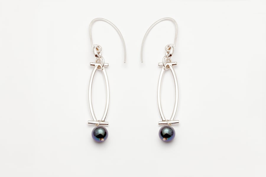 Sofia by Fedha - statement sterling silver and black pearl earrings