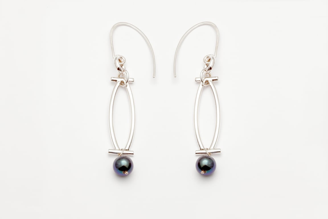 Sofia by Fedha - statement sterling silver and black pearl earrings