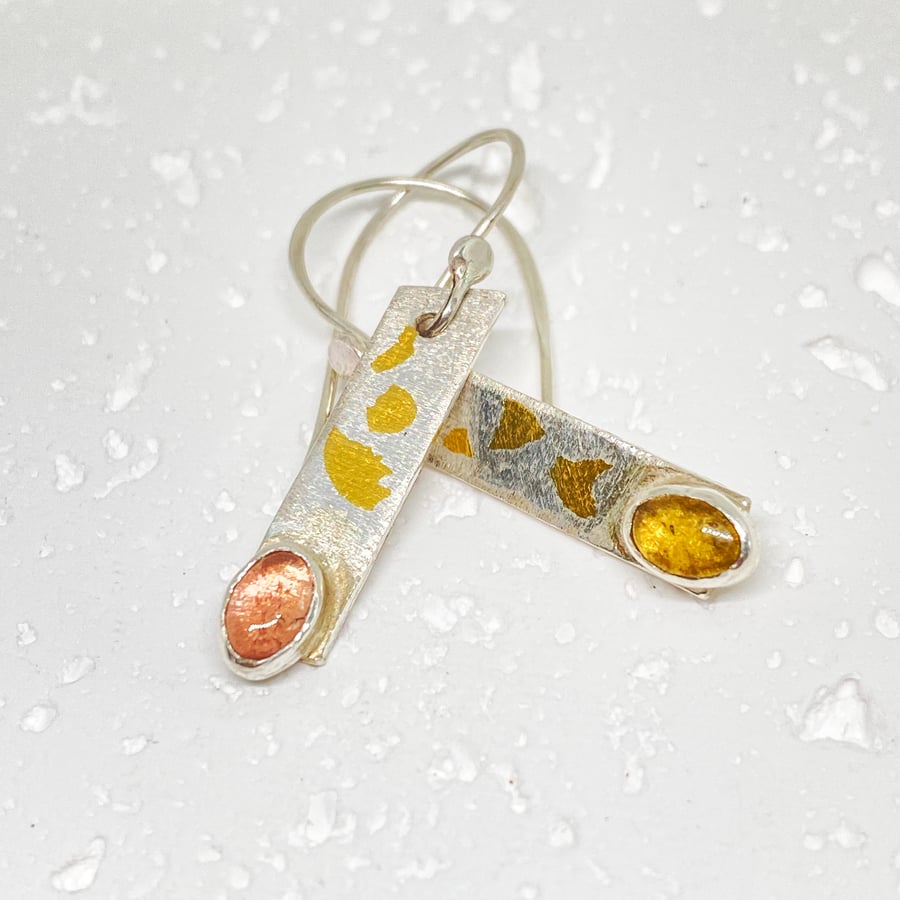 Tourmaline Silver and Gold Earrings 