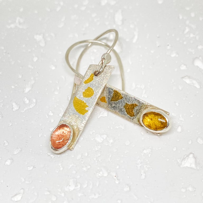 Tourmaline Silver and Gold Earrings 