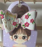 Handmade Embroidered Cat  Hair Bow – Faux Leather Hair Clip - Image 4