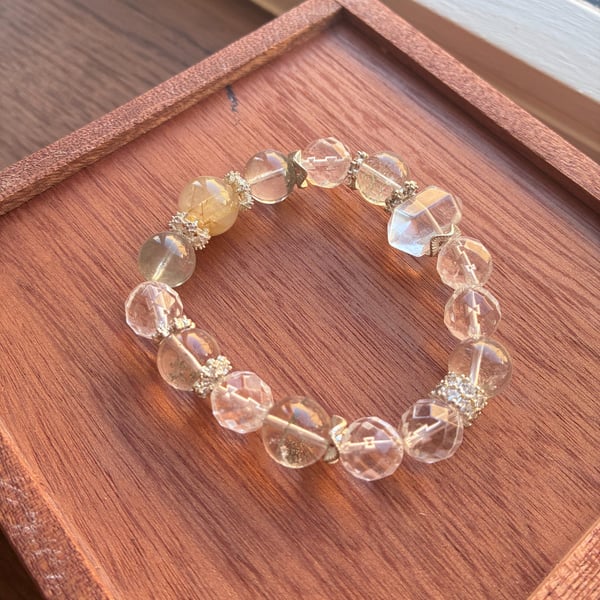 Green Phantom Quartz & Clear Quartz Bracelet