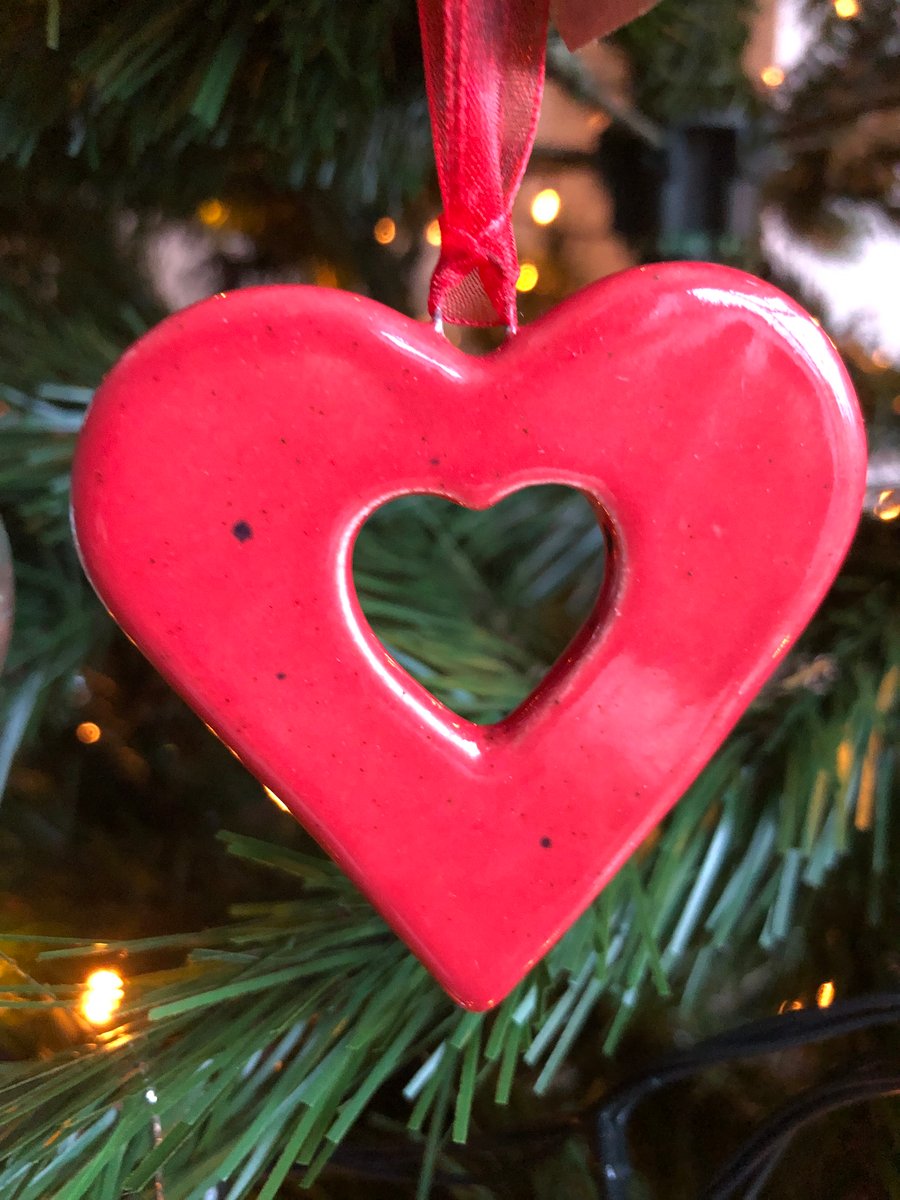 Red heart hanging decorations with cut out heart - large