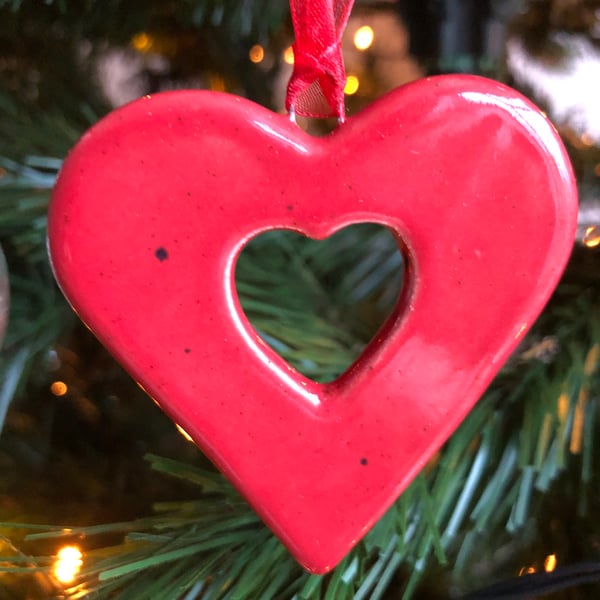 Red heart hanging decorations with cut out heart - large