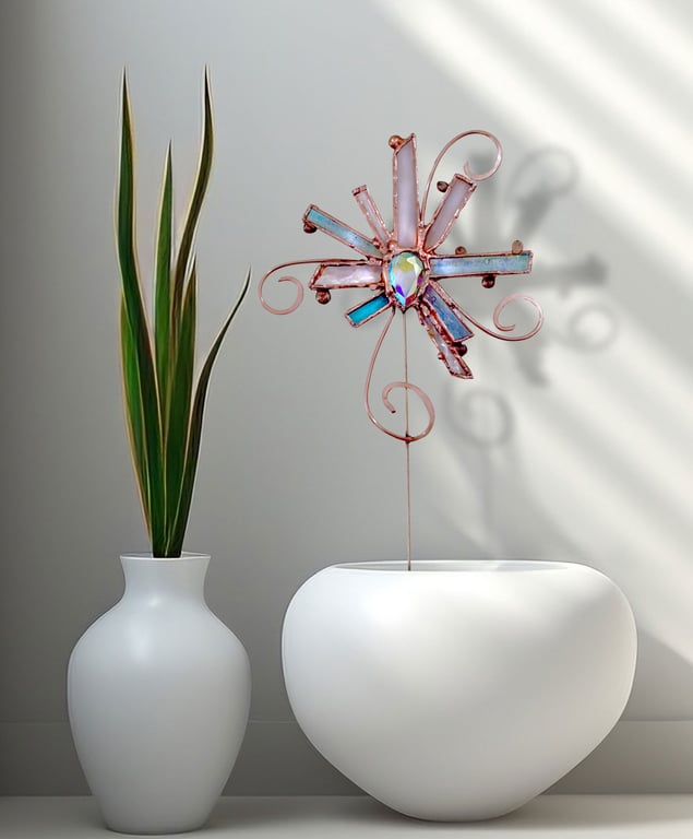 Stained Glass and Diamante House Plant Stake Ornament for home or garden
