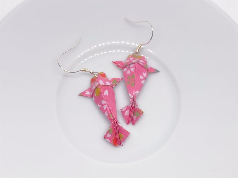 Origami Koi Fish Earrings, Carp Earrings, Origami Fish Earrings, Paper Earrings