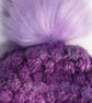 Hat hand made crochet puff stitch with handmade faux fur detachable pompom  - Image 6