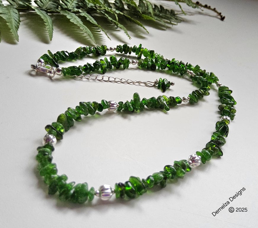 Designer Russian Diopside Nugget Necklace Silver Plate