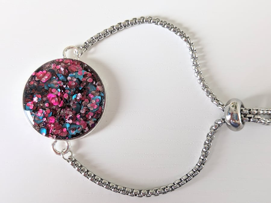 Sparkly Pink and Blue Glitter Resin Bracelet