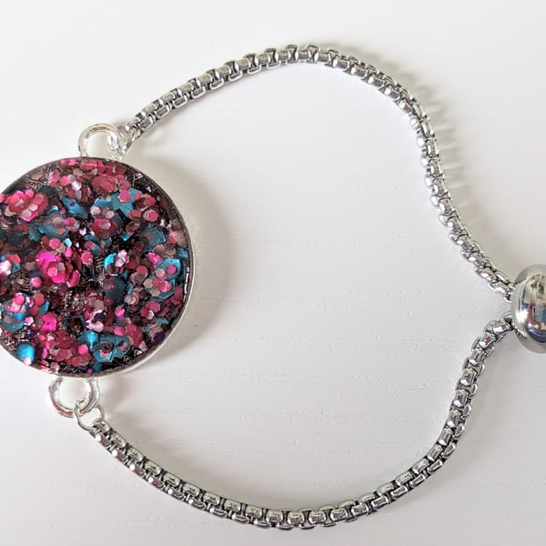 Sparkly Pink and Blue Glitter Resin Bracelet