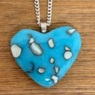 Fused Glass Heart Blue & White Pendant