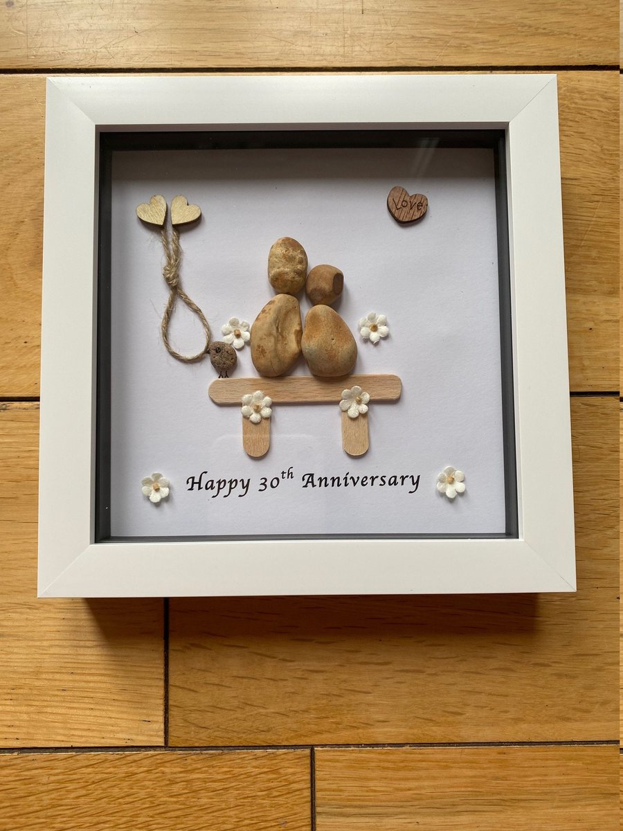 Anniversary Pebble Artwork, Pebble Box Frame, Wedding Anniversary Gift, Annivers