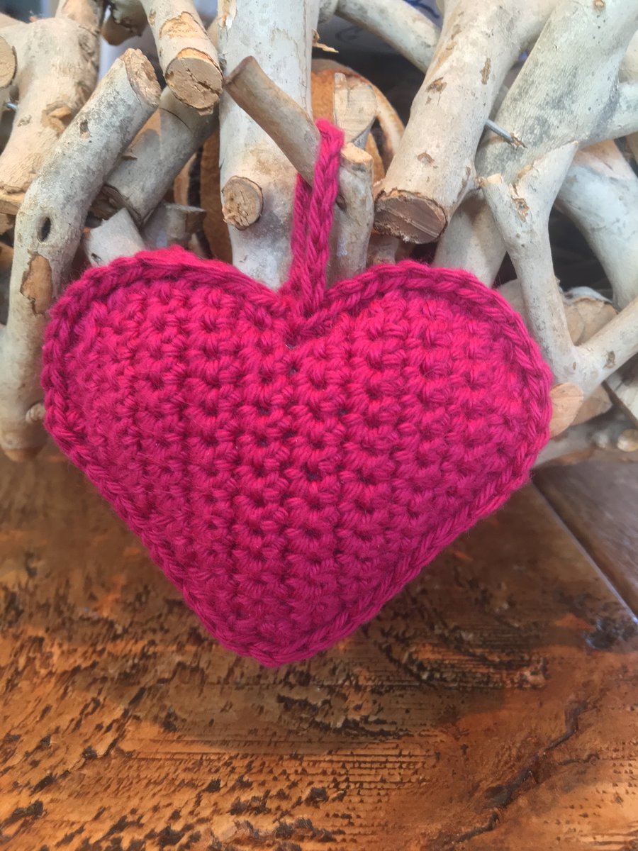 Handmade Crochet Dark Magenta Hanging Heart Decoration