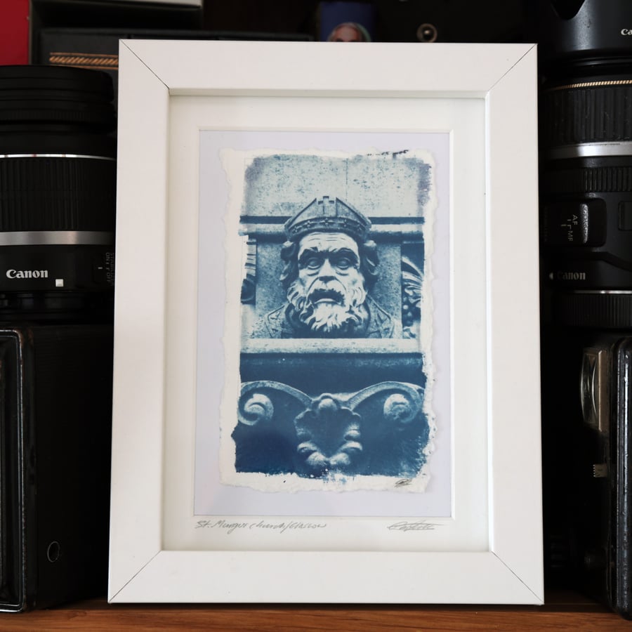 Cyanotype Detail of St.Mungo's Church Glasgow in 6 x 8inch White Frame