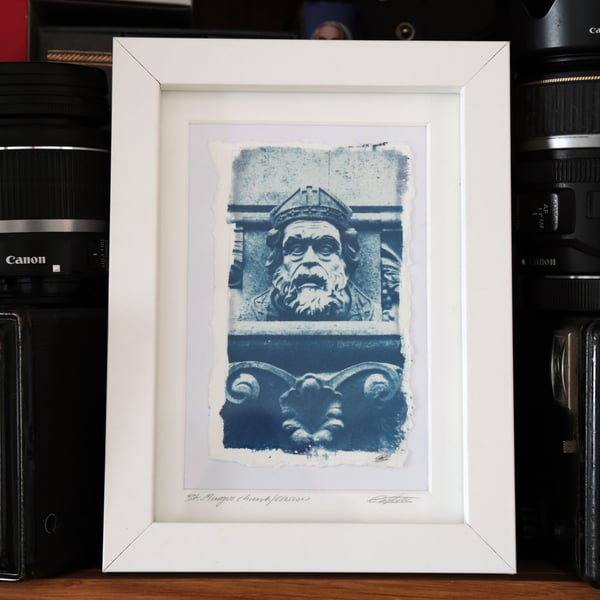 Cyanotype Detail of St.Mungo's Church Glasgow in 6 x 8inch White Frame