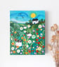 Whimsical Landscape Painting Folk Art, Countryside Artwork with Sheep and Meadow - Image 9