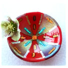 Fused Glass Bowl Round 12.5cm Red Dichroic 050