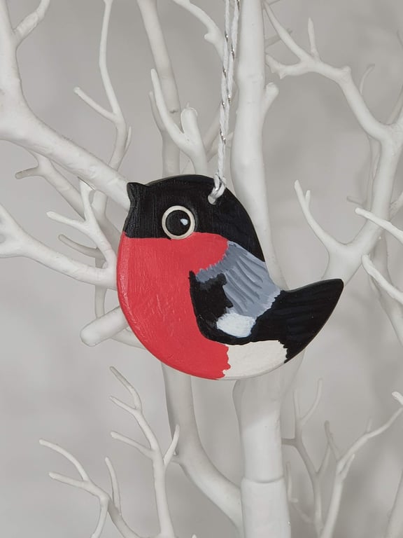 Bullfinch, bird hanging decoration, clay gift for a bird lover 