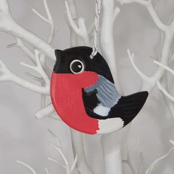 Bullfinch, bird hanging decoration, clay gift for a bird lover 
