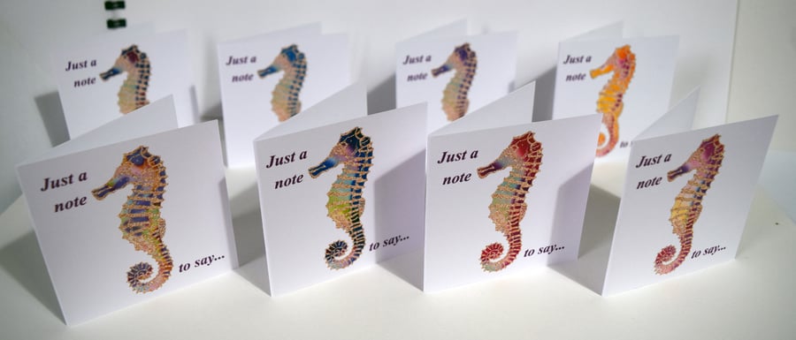 8 Seahorse Notecards 3 x 3 Inch Blank Cards and Envelopes