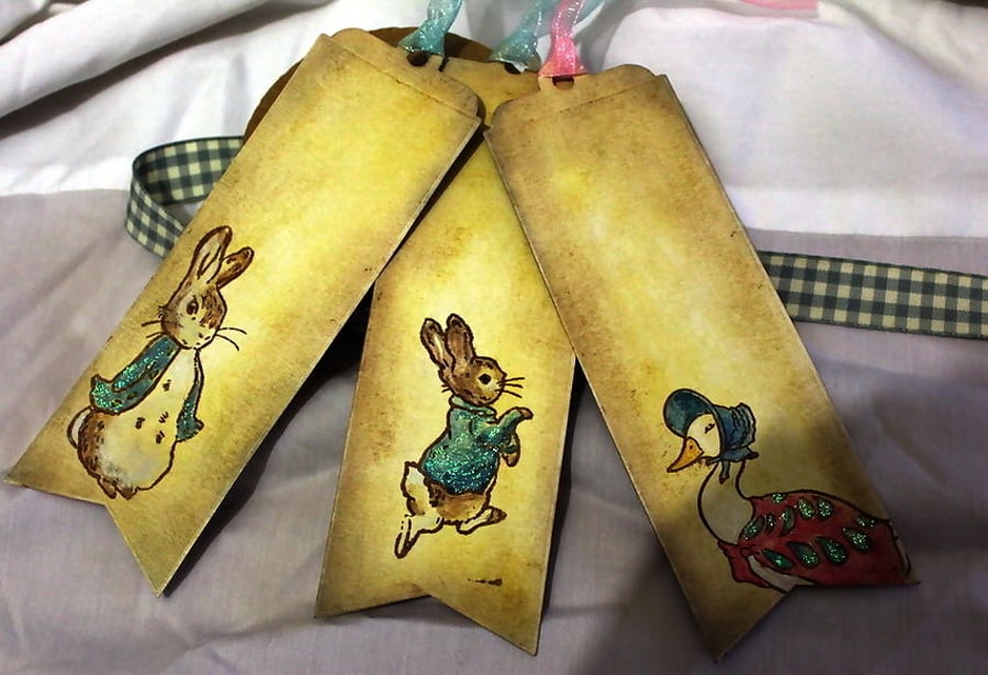 3 Handmade Peter Rabbit Bookmarks - Birthday or Baby Shower Favours