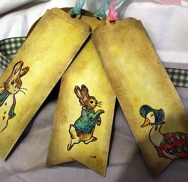 3 Handmade Peter Rabbit Bookmarks - Birthday or Baby Shower Favours