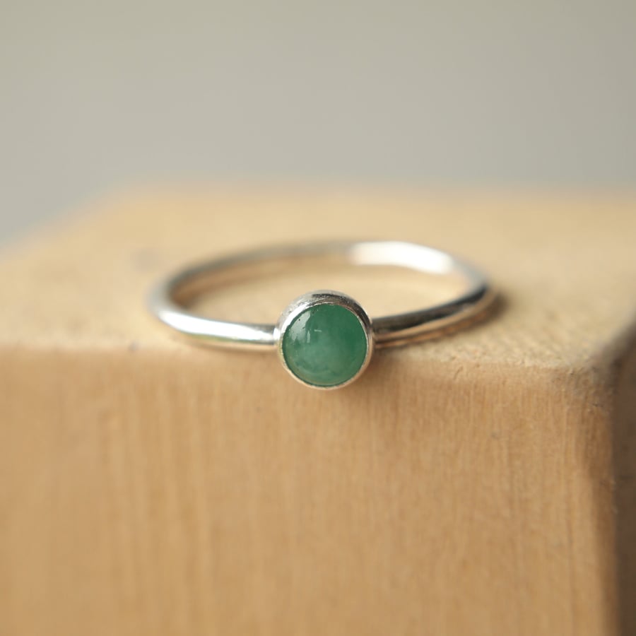 Emerald and Sterling Silver Stacking Ring 
