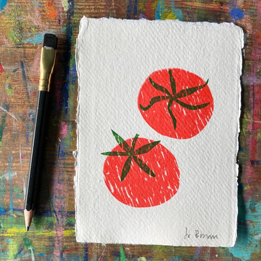 Two tomatoes - mini screen print by Jo Brown