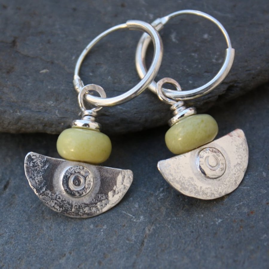 Ulu Earrings , handmade silver and Butter Jade drop earrings