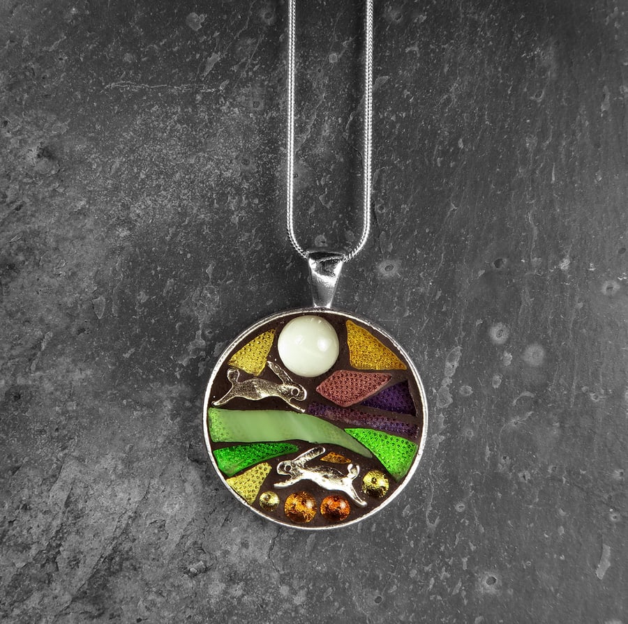 'Two Hares' - Glass Mosaic Pendant